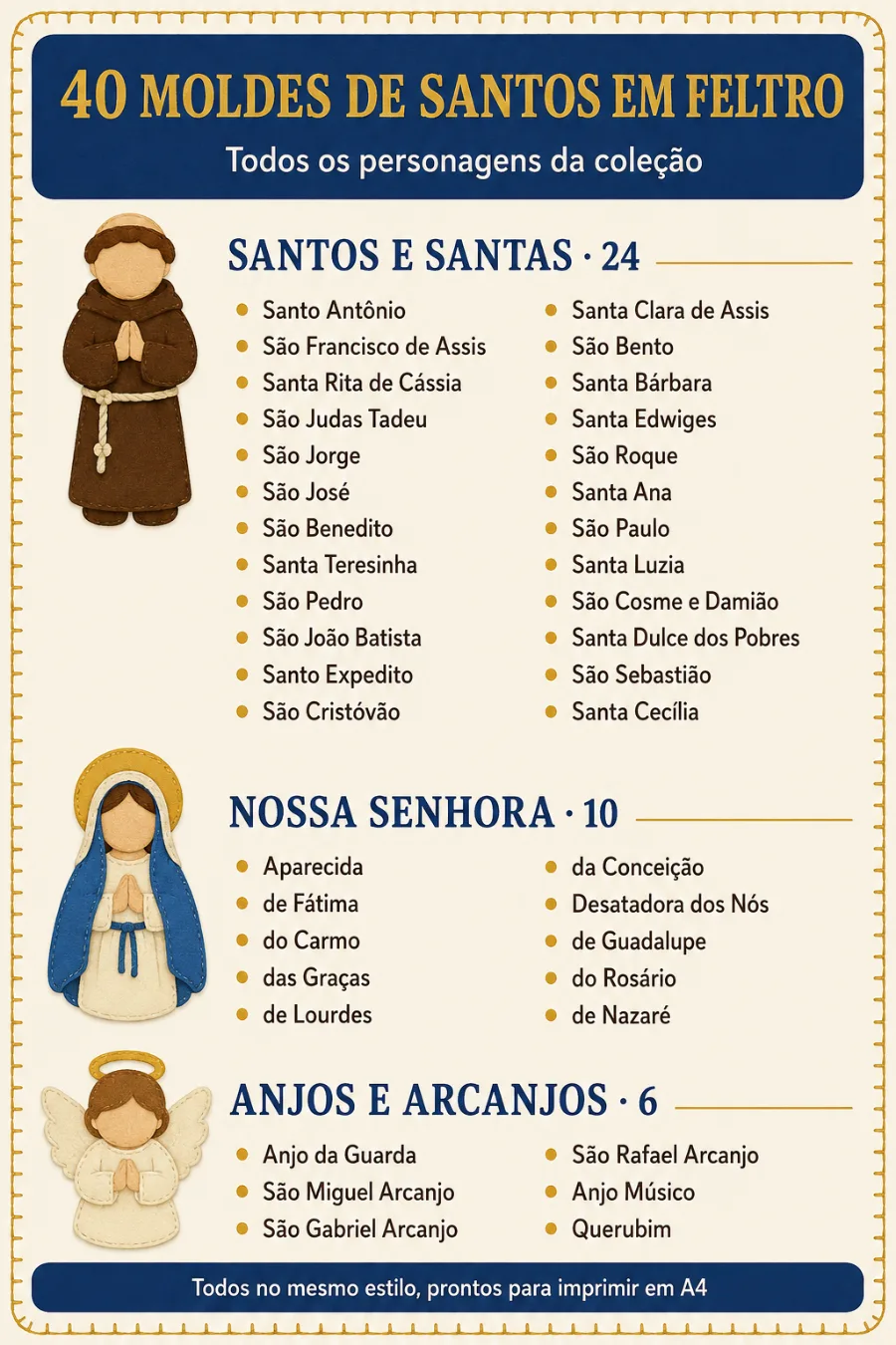 Índice com os moldes disponíveis